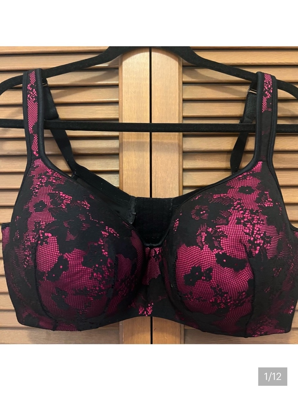Cacique Black and Pink Floral Lace Bra 42F Lane Bryant